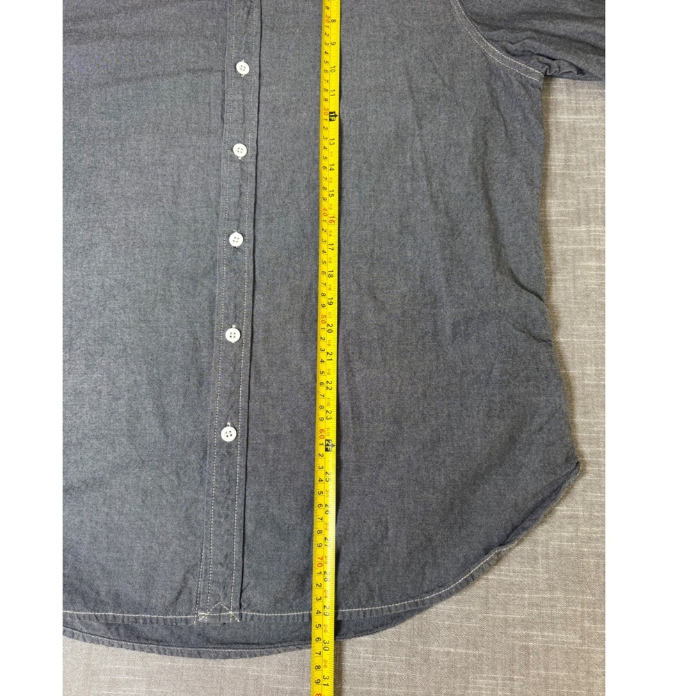 The J Peterman Company Mens L Gray Cotton Chambray Band Collar Long Sleeve Shirt - Picture 5 of 7